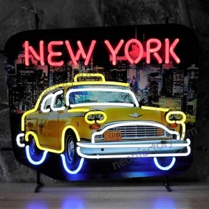 new york,taxi,neon,sign,neon sign,retro,vintage,mancave,man,cave