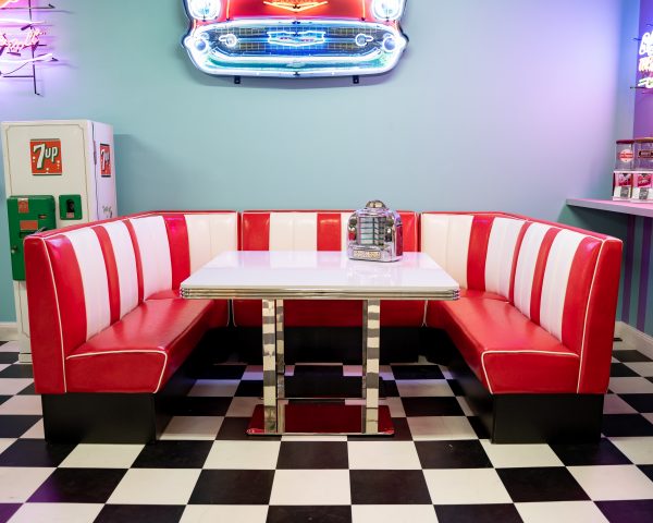 American Retro Diner Booth Red & White U-Shape Set
