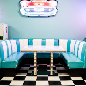 American Retro Diner Booth Blue & White U-Shape Set