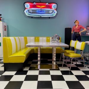 American Retro Diner Booth Yellow & White L-Shape Set with Diner Chairs
