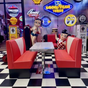 American Chevron Rocket Red Matt Finish Diner Booth Set