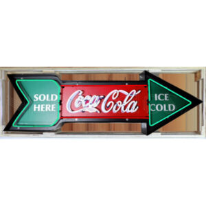 coca cola arrow neon sign in steel can